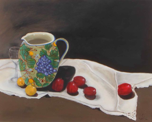 Apples on White Cloth by Teri Levine