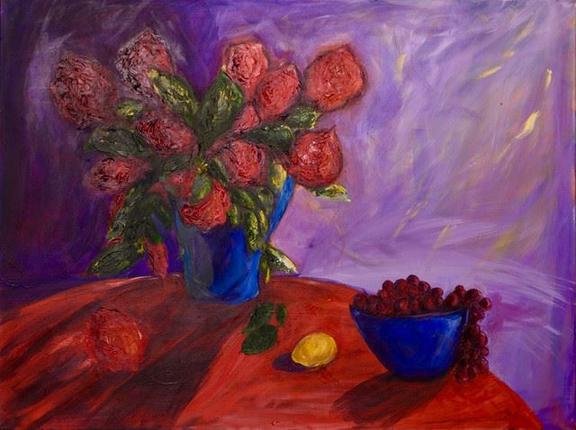 Still Life with Red Flowers by Teri Levine